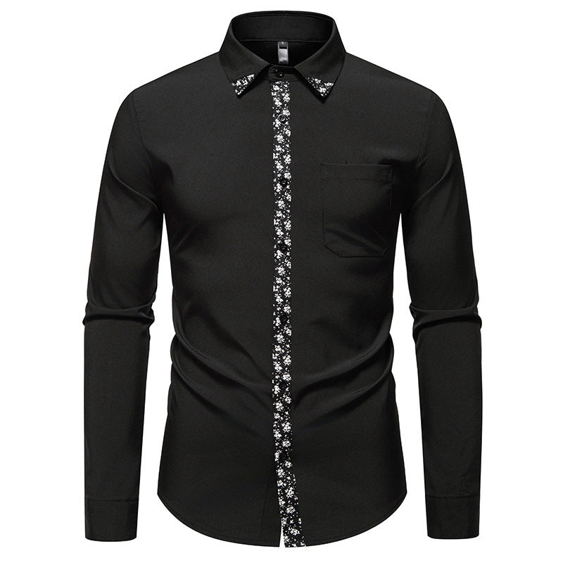 Camisa casual de manga larga con diseño de bloques de color para hombre, color liso