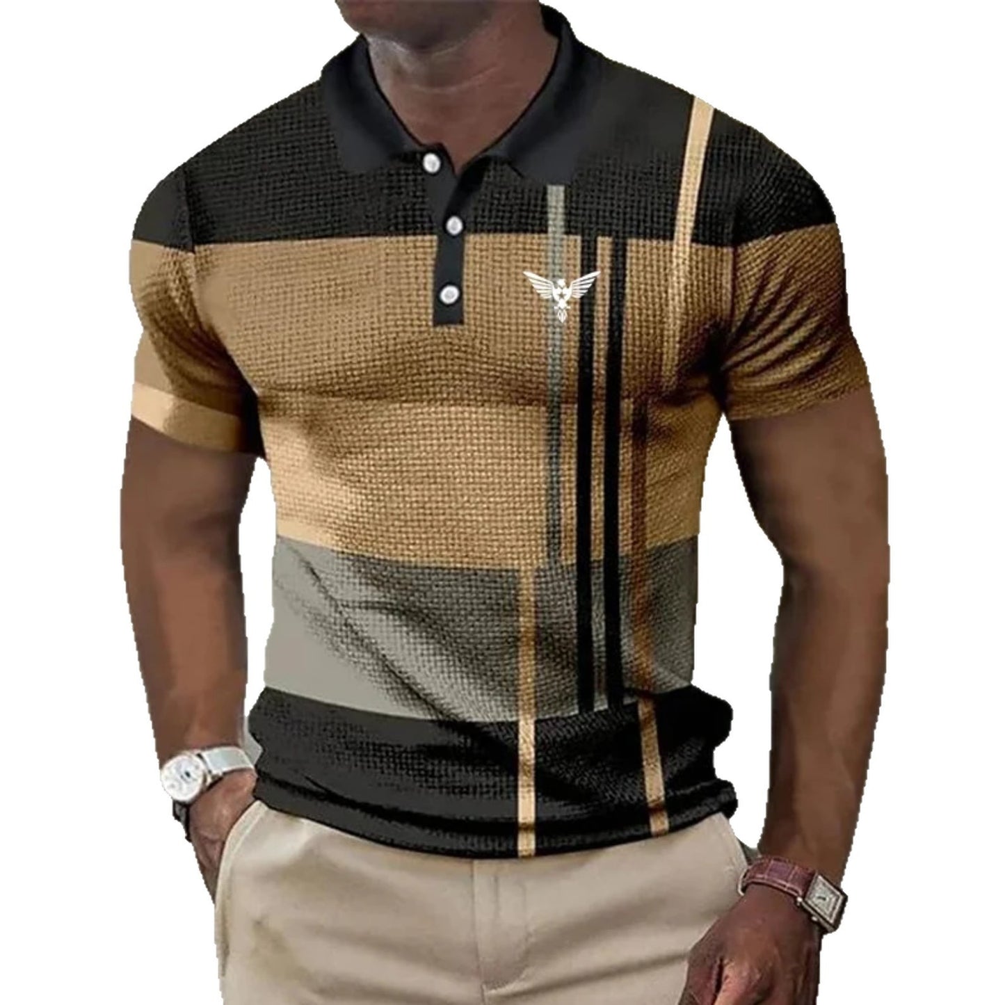 Polo de hombre de manga corta con estampado de cuadros y murciélagos
