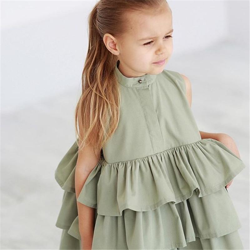 Vestido sencillo de moda de color sólido sin mangas para niñas pequeñas y medianas