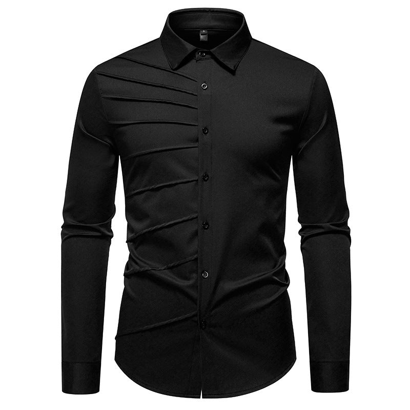 Camisa informal de manga larga con diseño plisado para hombre