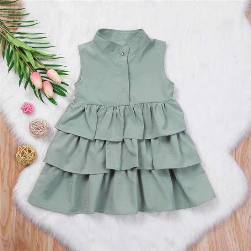 Vestido sencillo de moda de color sólido sin mangas para niñas pequeñas y medianas