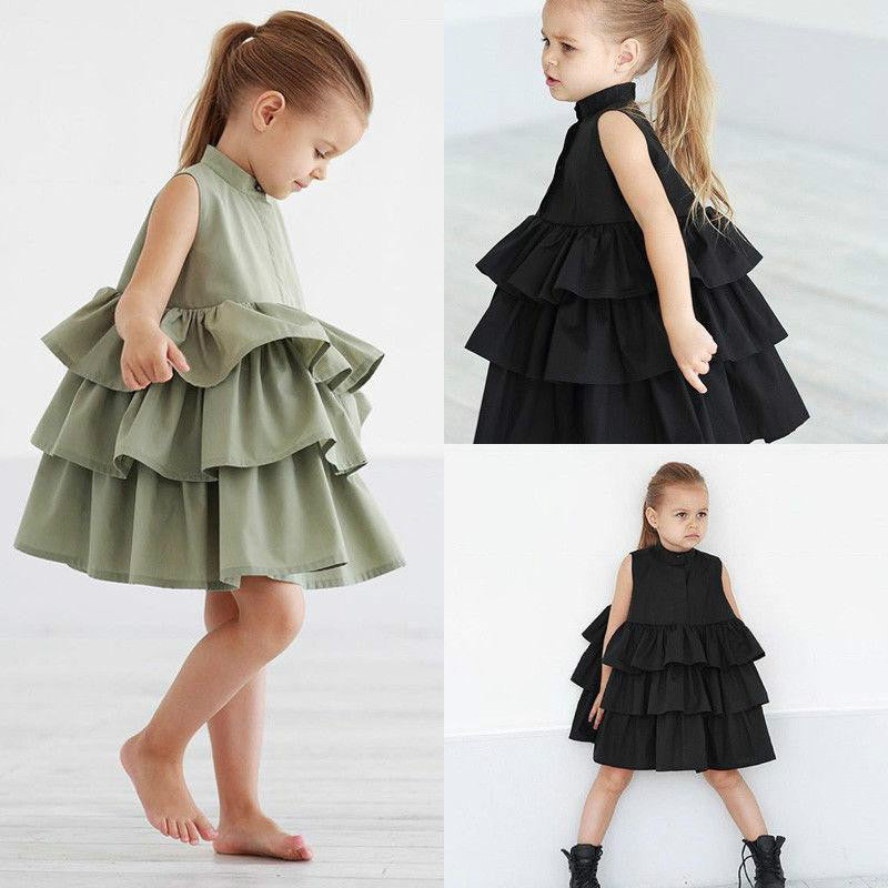 Vestido sencillo de moda de color sólido sin mangas para niñas pequeñas y medianas