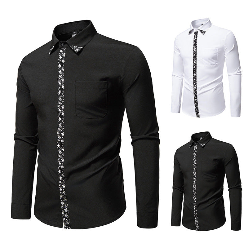 Camisa casual de manga larga con diseño de bloques de color para hombre, color liso