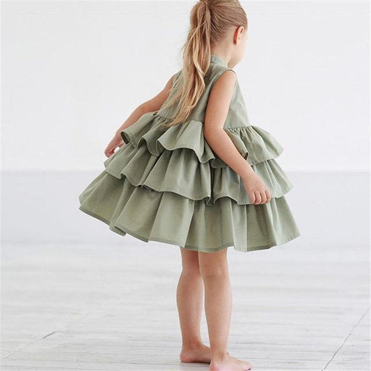 Vestido sencillo de moda de color sólido sin mangas para niñas pequeñas y medianas