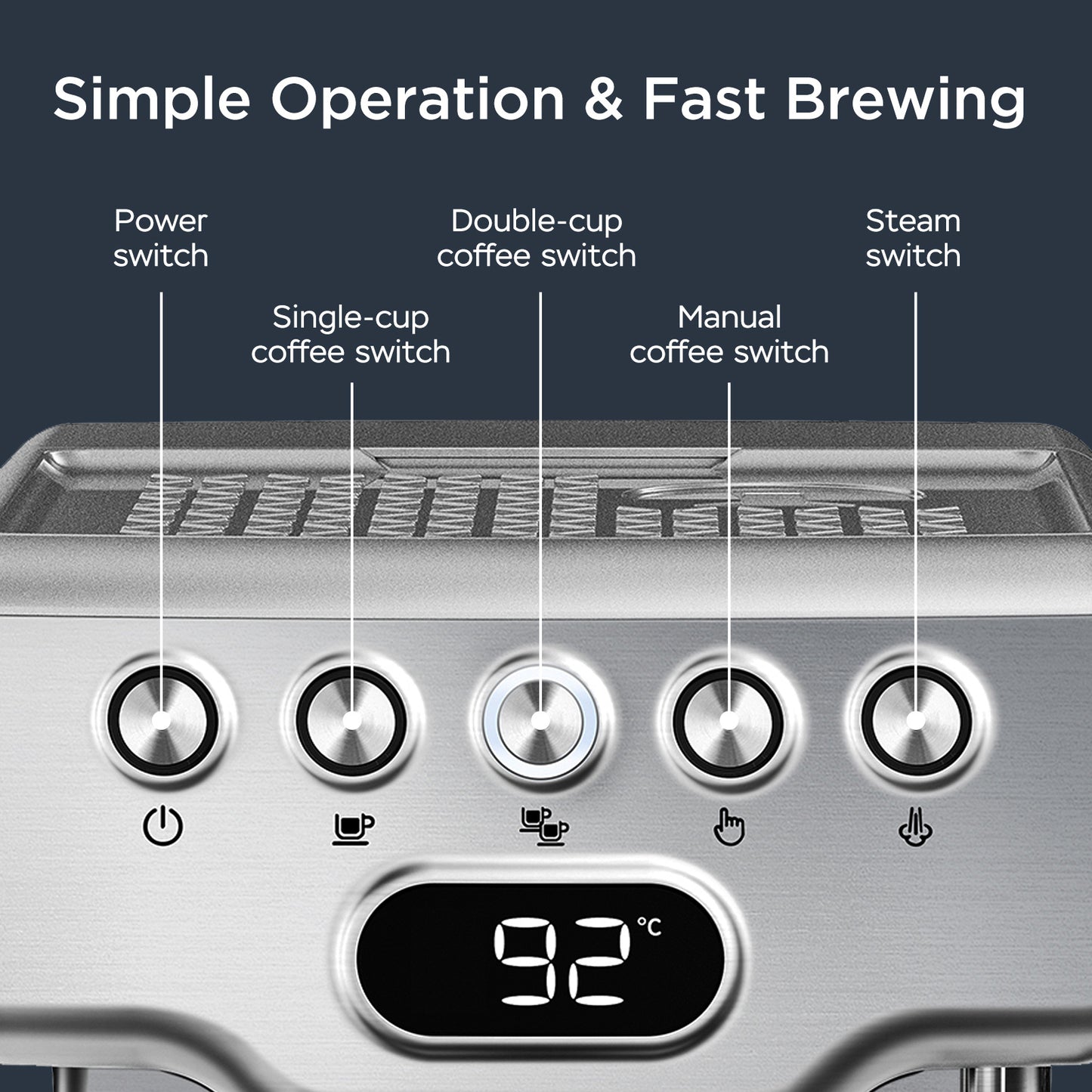 Cafetera expreso Geek Chef de 20 bares con espumador de leche para latte, capuchino y macchiato. Para uso doméstico. Depósito de agua de 1,8 l. Acero inoxidable.