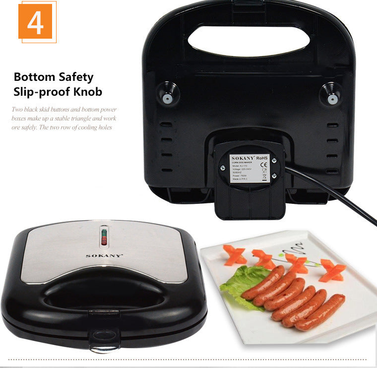 Máquina para freír salchichas asadas y perritos calientes en casa. Aparatos de cocina.