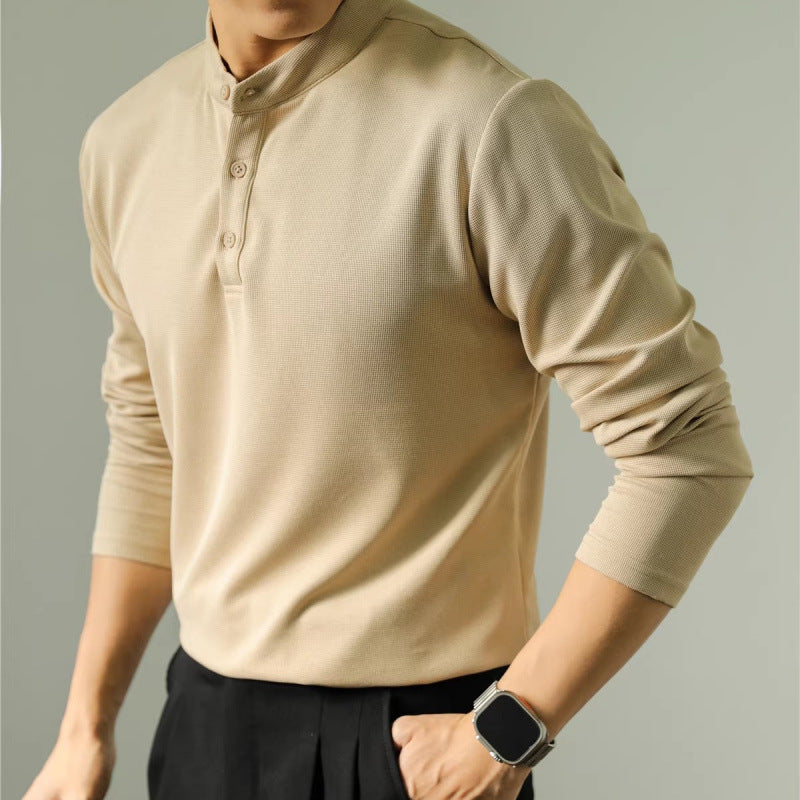 Polo de manga larga para hombre, sencillo, de color liso, para fitness