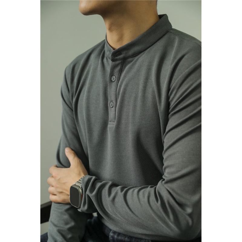 Polo de manga larga para hombre, sencillo, de color liso, para fitness