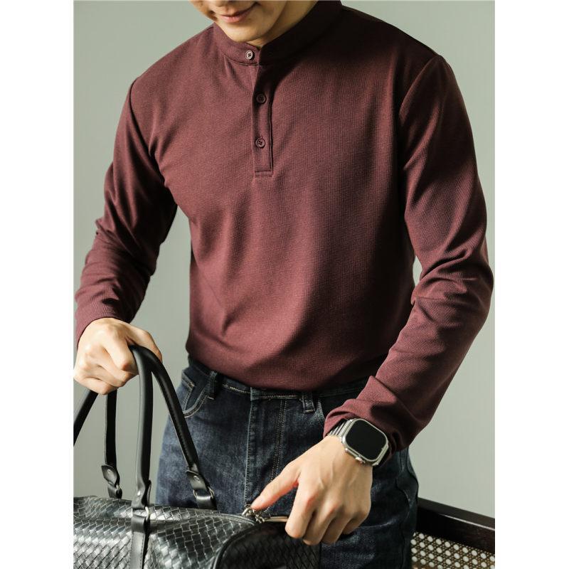 Polo de manga larga para hombre, sencillo, de color liso, para fitness