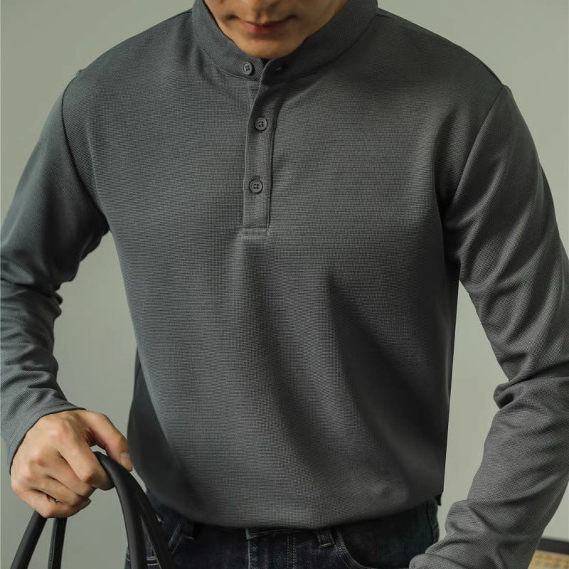 Polo de manga larga para hombre, sencillo, de color liso, para fitness