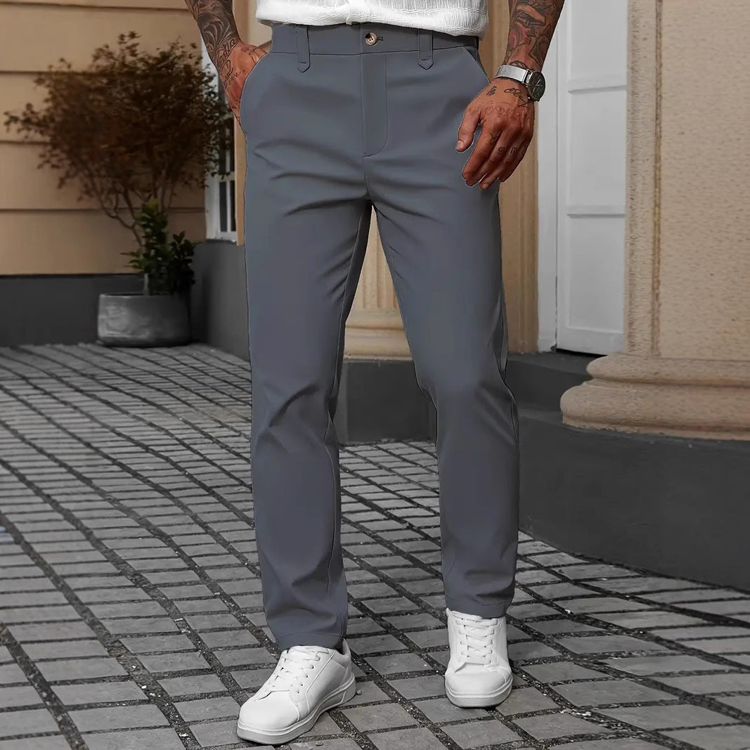 Pantalones de negocios de color liso para hombre, pantalones casuales y versátiles