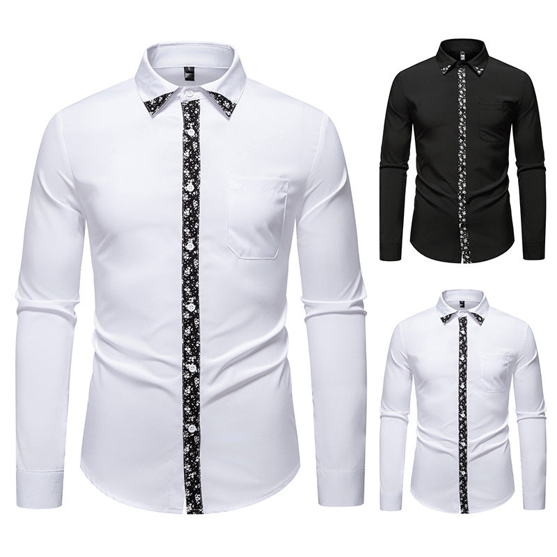 Camisa casual de manga larga con diseño de bloques de color para hombre, color liso