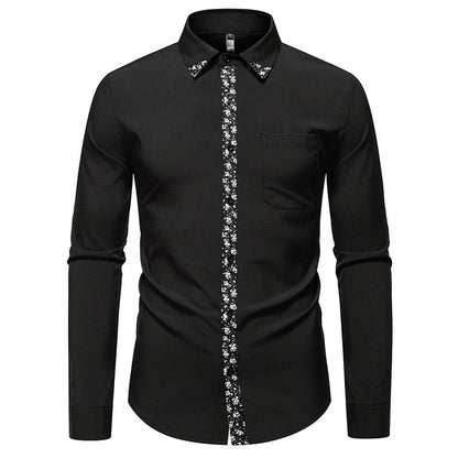 Camisa casual de manga larga con diseño de bloques de color para hombre, color liso