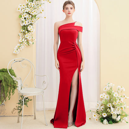 Vestido largo de cola de pez para banquete de damas con temperamento femenino