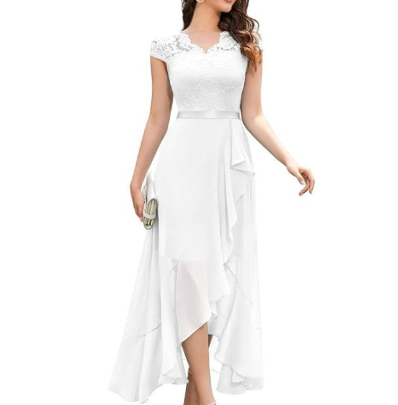 Nuevo y elegante vestido de fiesta de encaje, vestido de noche formal largo para mujer, vestido de dama de honor con bordado floral.