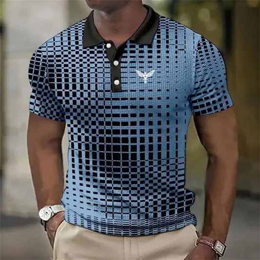 Polo de hombre de manga corta con estampado de cuadros y murciélagos