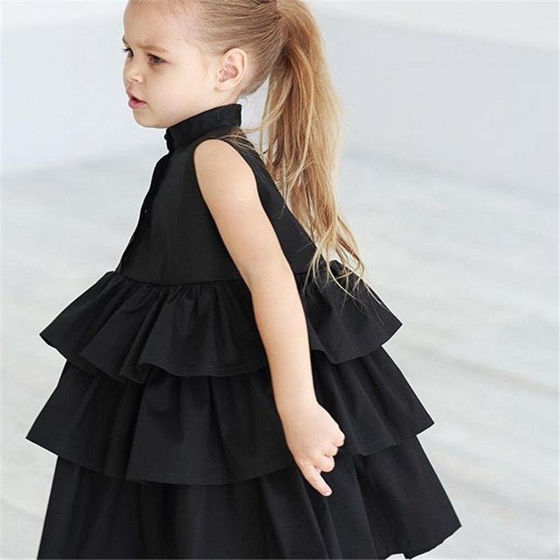 Vestido sencillo de moda de color sólido sin mangas para niñas pequeñas y medianas
