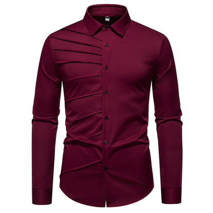 Camisa informal de manga larga con diseño plisado para hombre