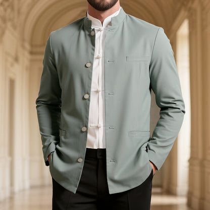 Abrigo informal estilo western de cuello alto para hombre, corte entallado