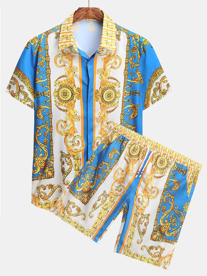 Camisa de moda con impresión digital 3D para hombre, corte entallado, manga corta