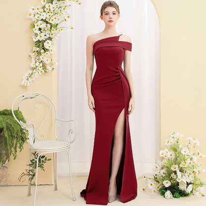 Vestido largo de cola de pez para banquete de damas con temperamento femenino
