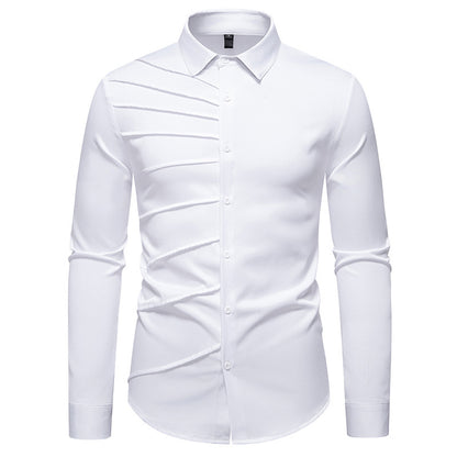 Camisa informal de manga larga con diseño plisado para hombre