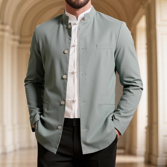 Abrigo informal estilo western de cuello alto para hombre, corte entallado