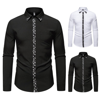 Camisa casual de manga larga con diseño de bloques de color para hombre, color liso