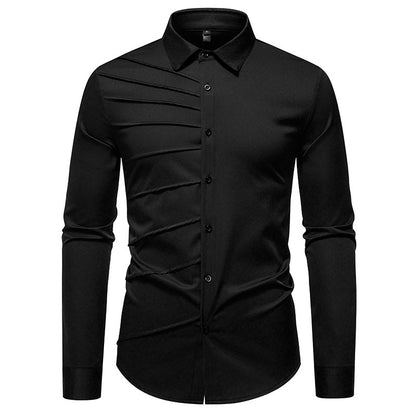 Camisa informal de manga larga con diseño plisado para hombre