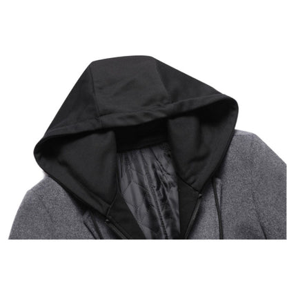 Abrigo informal de lana para hombre, chaqueta de largo medio con sombrero desmontable