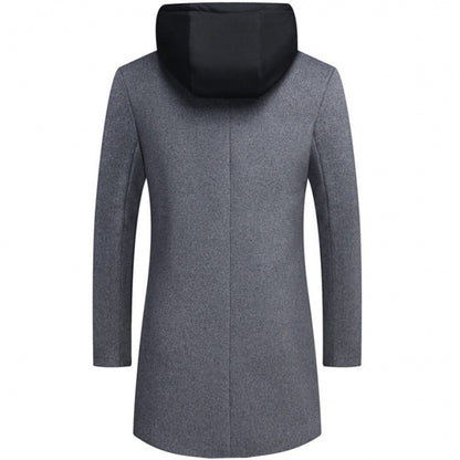 Abrigo informal de lana para hombre, chaqueta de largo medio con sombrero desmontable