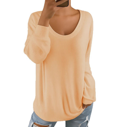 Suéter informal holgado de color sólido, estilo retro, con cuello redondo y manga larga