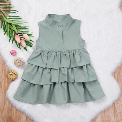 Vestido sencillo de moda de color sólido sin mangas para niñas pequeñas y medianas