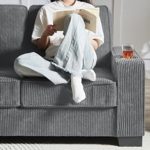 Sofá de pana 83.86, moderno sofá de 3 plazas, ideal para sala de estar, dormitorio y oficina.