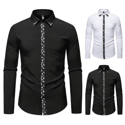 Camisa casual de manga larga con diseño de bloques de color para hombre, color liso
