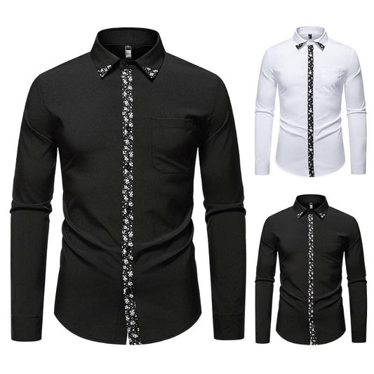 Camisa casual de manga larga con diseño de bloques de color para hombre, color liso
