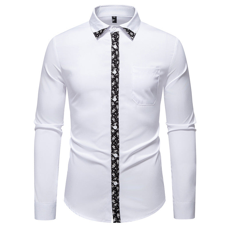Camisa casual de manga larga con diseño de bloques de color para hombre, color liso