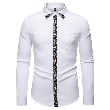 Camisa casual de manga larga con diseño de bloques de color para hombre, color liso