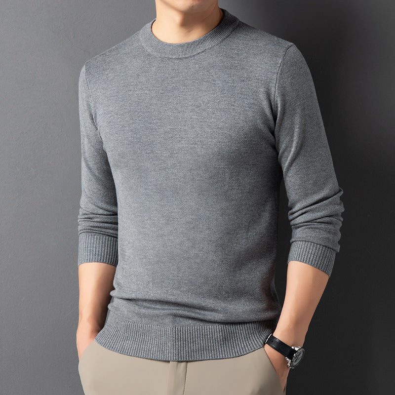 Suéter cálido de cuello redondo de color liso para hombre