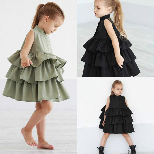 Vestido sencillo de moda de color sólido sin mangas para niñas pequeñas y medianas