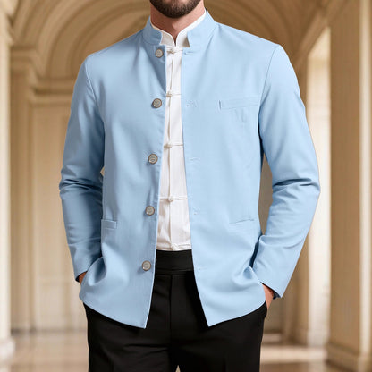 Abrigo informal estilo western de cuello alto para hombre, corte entallado