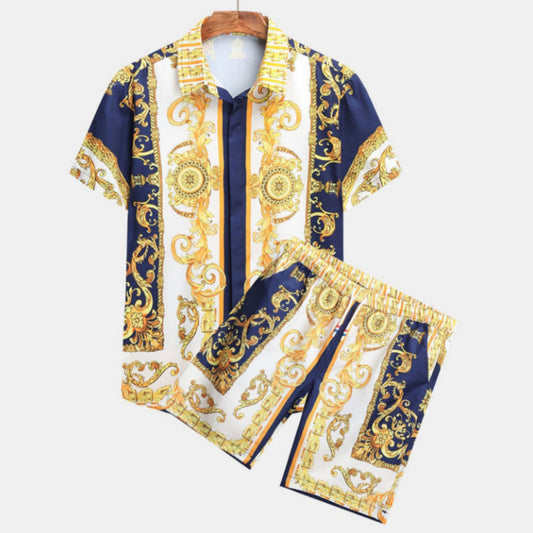Camisa de moda con impresión digital 3D para hombre, corte entallado, manga corta
