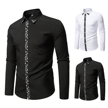 Camisa casual de manga larga con diseño de bloques de color para hombre, color liso