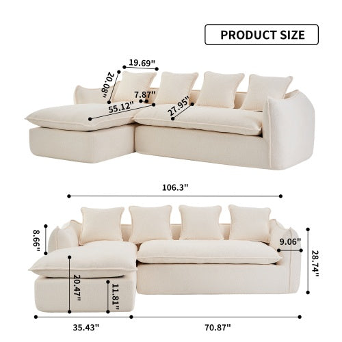 Sofá de 3 plazas con asiento profundo para sala de estar, sofá extragrande y cómodo, sofá en forma de L con chaise longue, muebles para el hogar, sofá cama seccional para apartamento y oficina, orientado a la izquierda.
