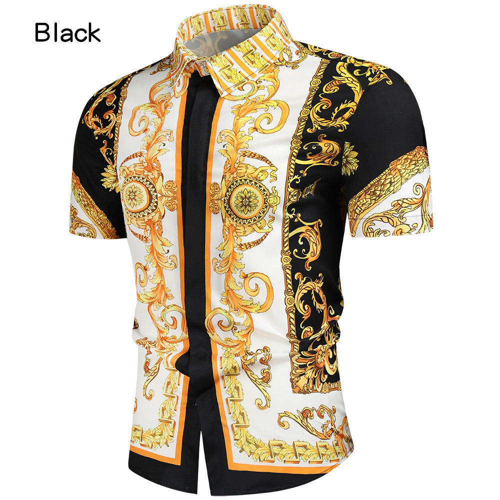 Camisa de moda con impresión digital 3D para hombre, corte entallado, manga corta