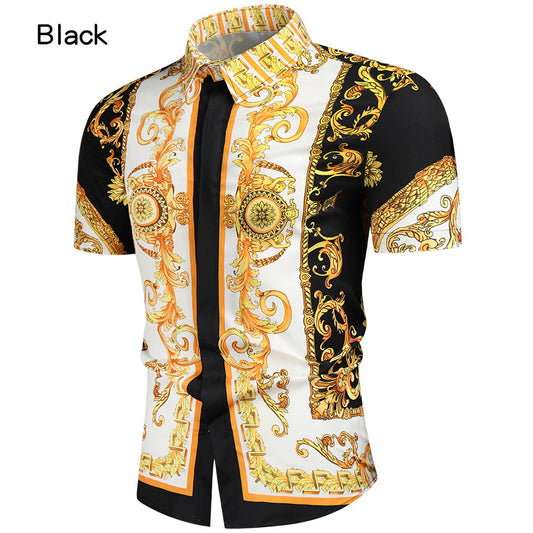 Camisa de moda con impresión digital 3D para hombre, corte entallado, manga corta