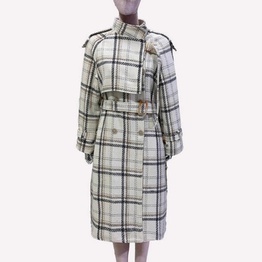 Abrigo de lana de otoño e invierno de alta calidad para mujer, largo y grueso.