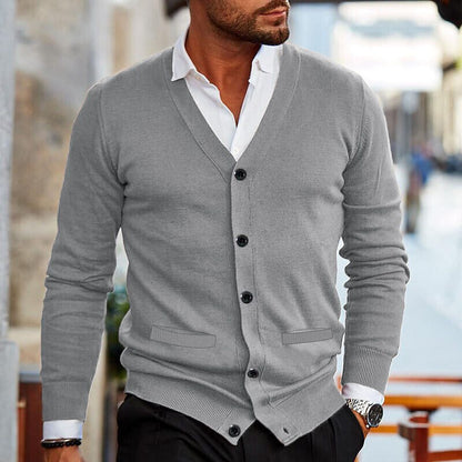 Men's Double-sided Pocket Autumn And Winter New Knitwear V-neck Long Sleeve Slim Sweater Cardigan
