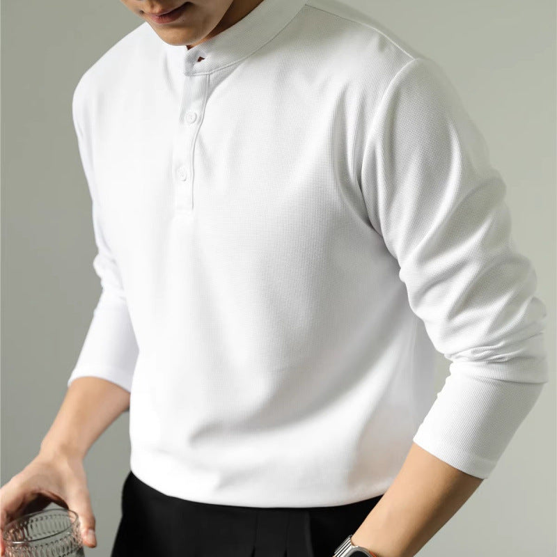 Polo de manga larga para hombre, sencillo, de color liso, para fitness