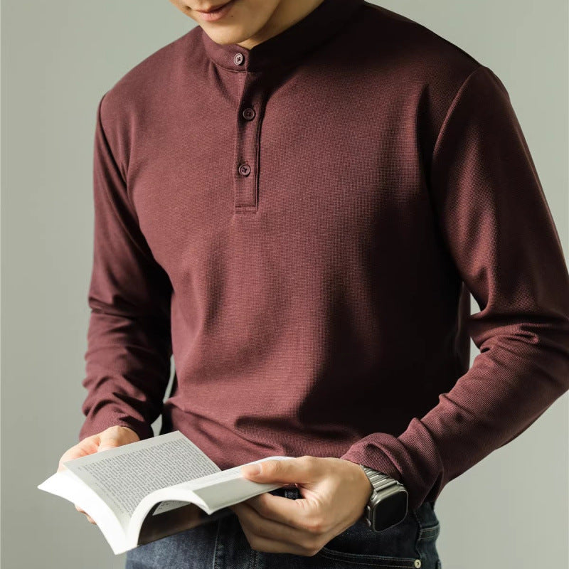 Polo de manga larga para hombre, sencillo, de color liso, para fitness